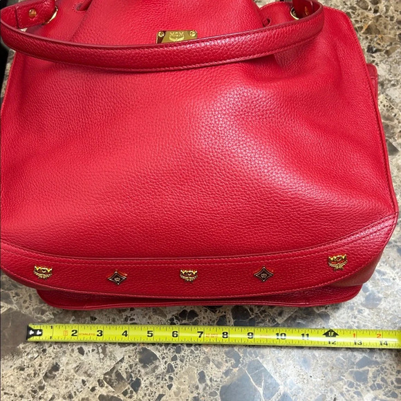 MCM Red Leather Shoulder Bag with Gold Accents with COA - Picture 9 of 9